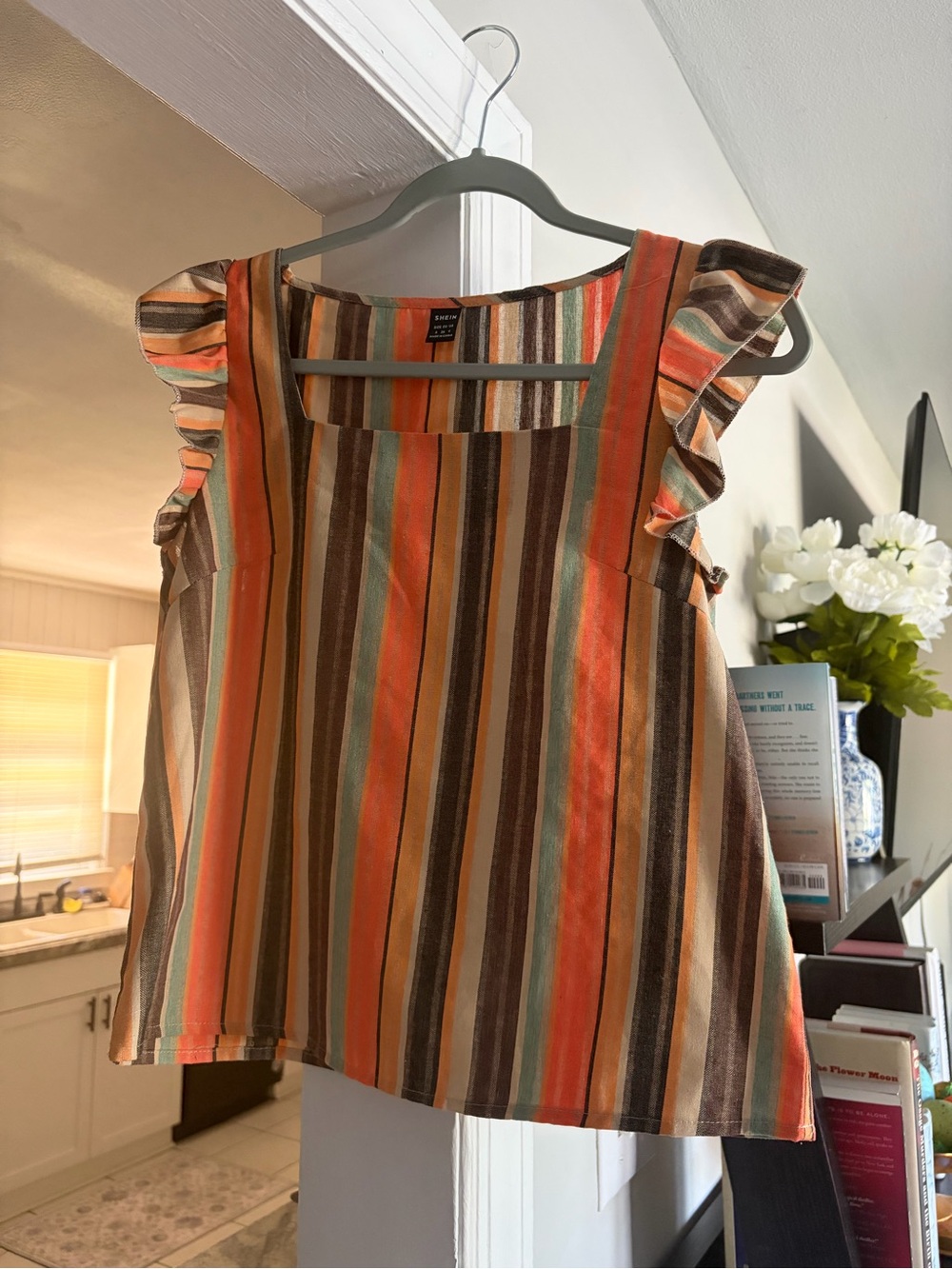 Shein Striped Ruffle Sleeve Tank Top Small Colorful Summer Blouse
